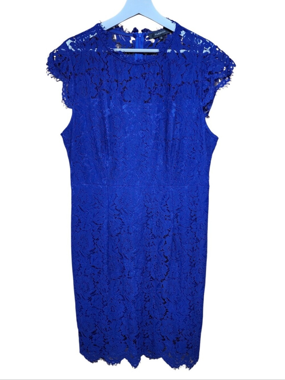 Fashion Elegant Royal Blue Lace Sheath Dress Sz XL Wedding Guest Formal Cocktail